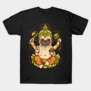 Pug Dog Chieftain God Buddha Yoga Meditate Zen T-Shirt